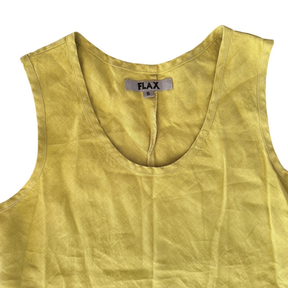 Flax Linen Tank Top Womens Small Yellow Scoop Neck Sleeveless Lagenlook Boho - Picture 3 of 5
